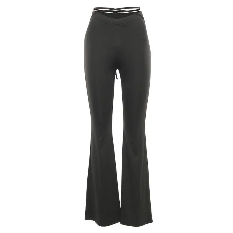 Black V-Neck Casual Pants with Cross Strap — feature 14
