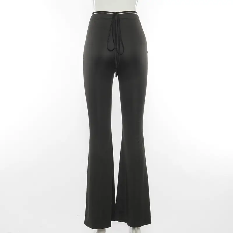 Black V-Neck Casual Pants with Cross Strap — feature 15