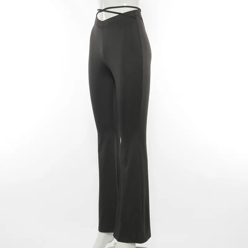 Black V-Neck Casual Pants with Cross Strap — feature 16