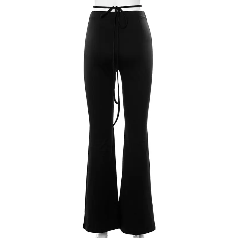 Black V-Neck Casual Pants with Cross Strap — feature 18