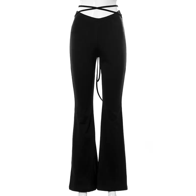 Black V-Neck Casual Pants with Cross Strap — feature 20