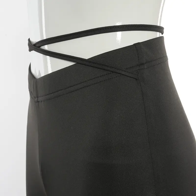 Black V-Neck Casual Pants with Cross Strap — feature 21