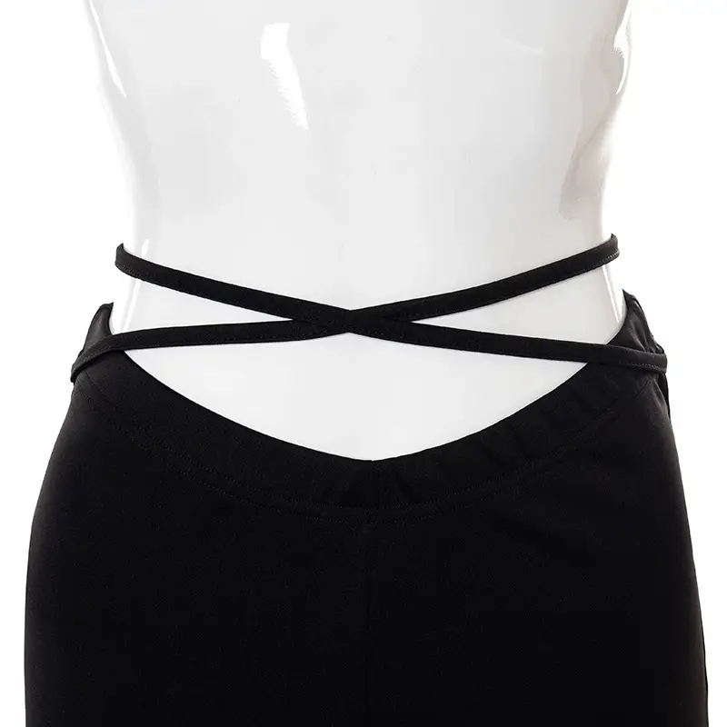 Black V-Neck Casual Pants with Cross Strap — feature 22