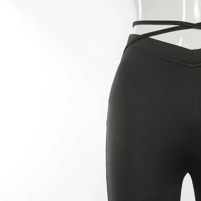 Black V-Neck Casual Pants with Cross Strap — feature 23