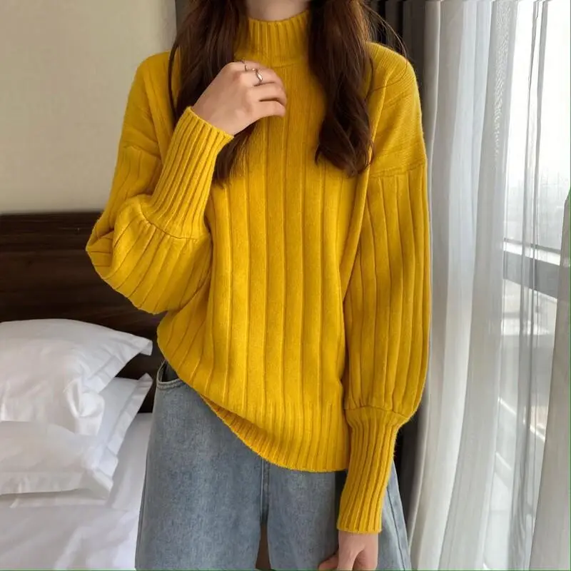 Women's Knitted Half Turtleneck Sweater Beige 2025 - Image 5