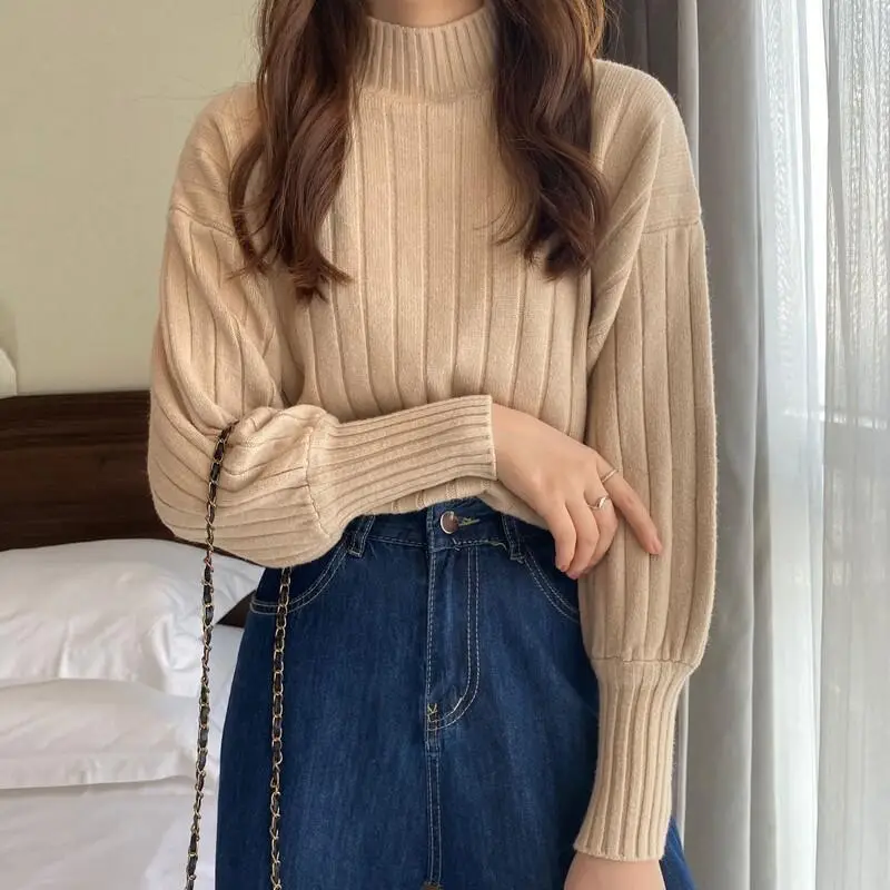 Women's Knitted Half Turtleneck Sweater Beige 2025 - Image 3