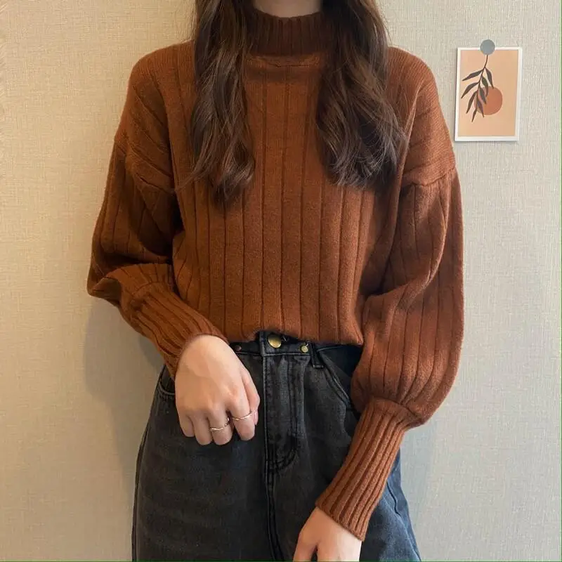 Women's Knitted Half Turtleneck Sweater Beige 2025 - Image 6