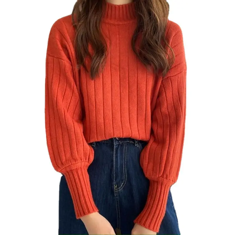 Women's Knitted Half Turtleneck Sweater Beige 2025 - Image 7