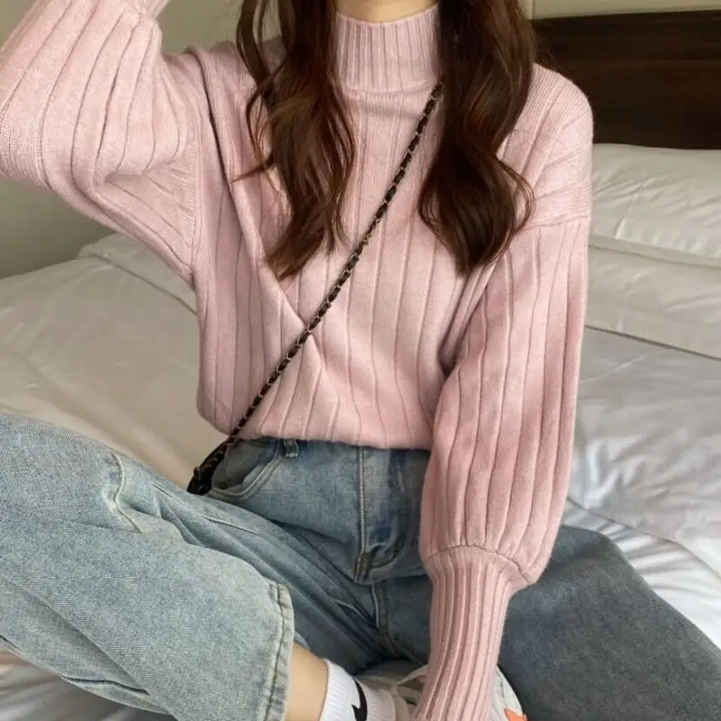 Women's Knitted Half Turtleneck Sweater Beige 2025 - Image 2