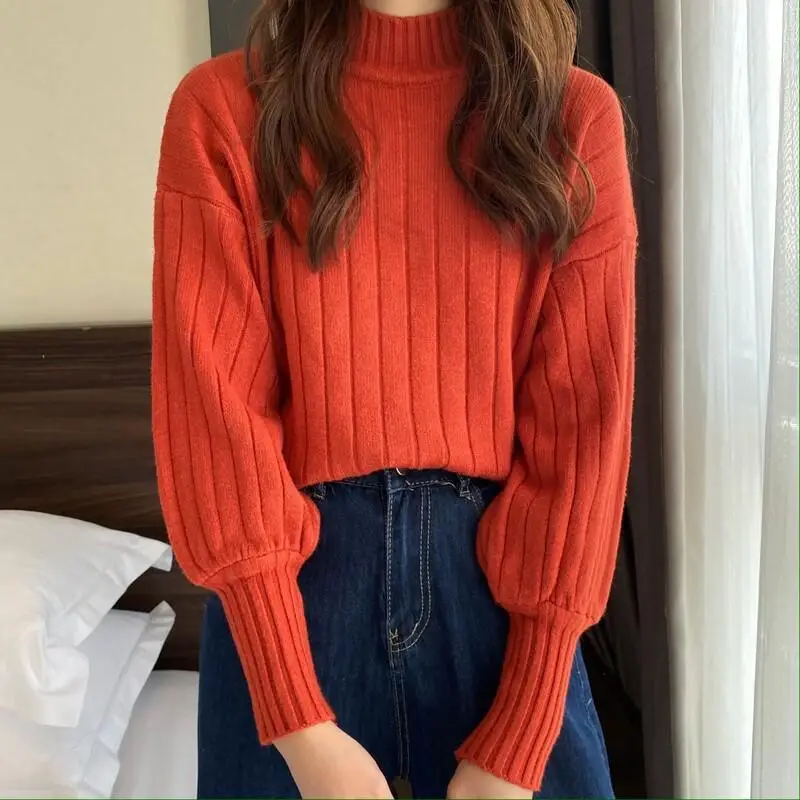 Women's Knitted Half Turtleneck Sweater Beige 2025 - Image 4