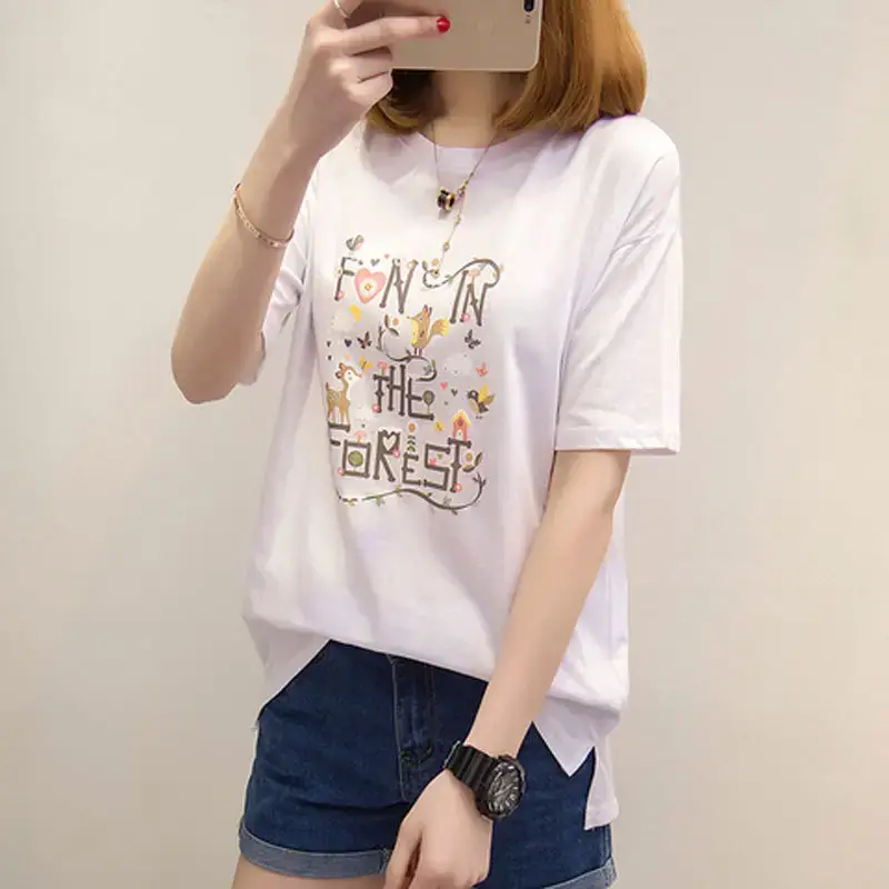 Black Printed Korean Style T-Shirt for Women - Image 2