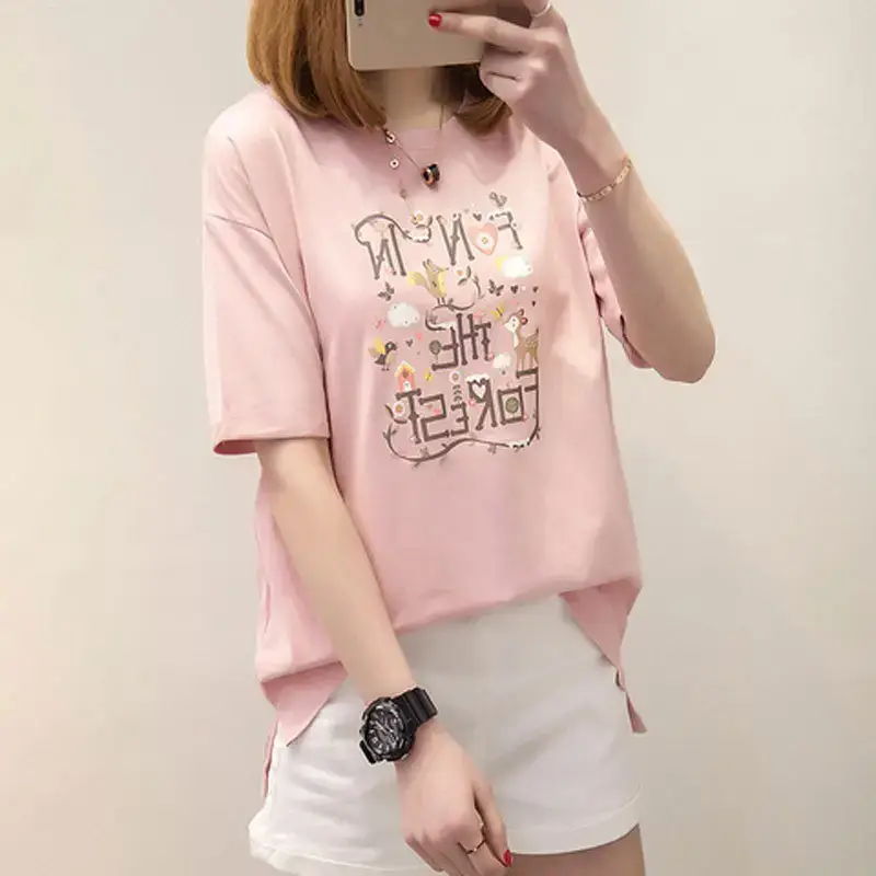Black Printed Korean Style T-Shirt for Women - Image 3