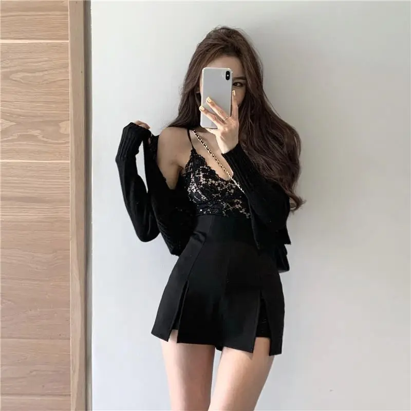 Summer Black High Waist Split Skirt Suit for Women - Image 5
