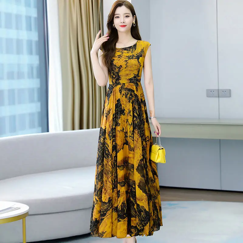 2022 Printed Blue White Waist Slimming Dress Mid Length Large - Image 2