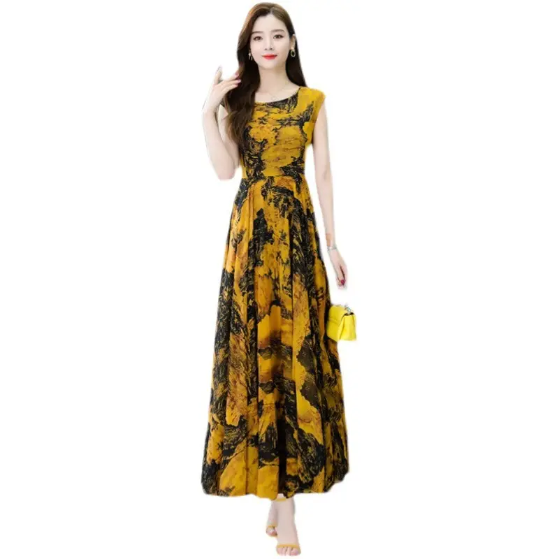 2022 Printed Blue White Waist Slimming Dress Mid Length Large - Image 5