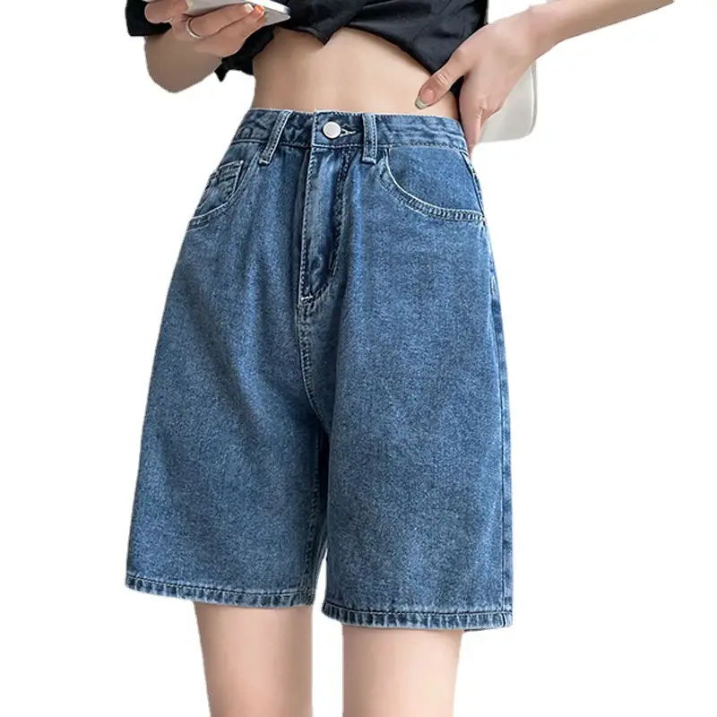 Women Denim Shorts High Waist Wide Leg Slimming