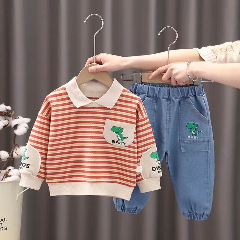 Spring Boys Striped T-Shirt & Pants Set - Image 2