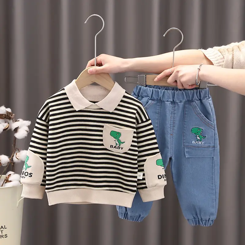 Spring Boys Striped T-Shirt & Pants Set - Image 3