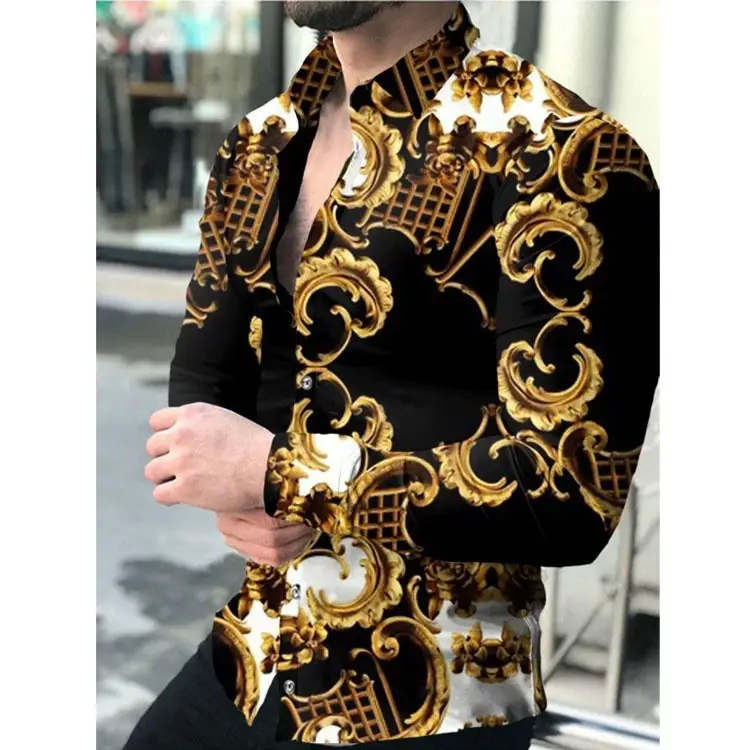 2023 Black Gold Baroque Long Sleeve Shirt