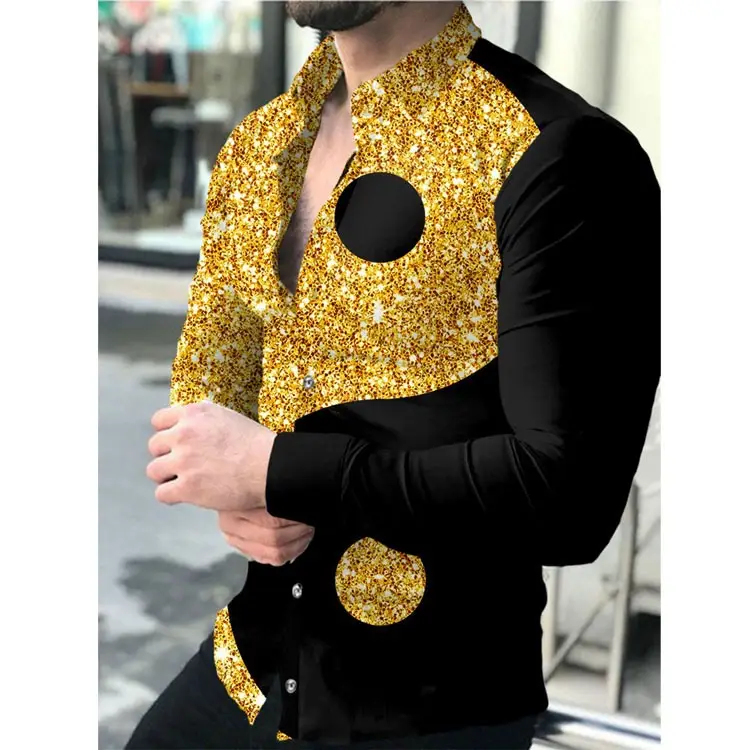 2023 Black Gold Baroque Long Sleeve Shirt