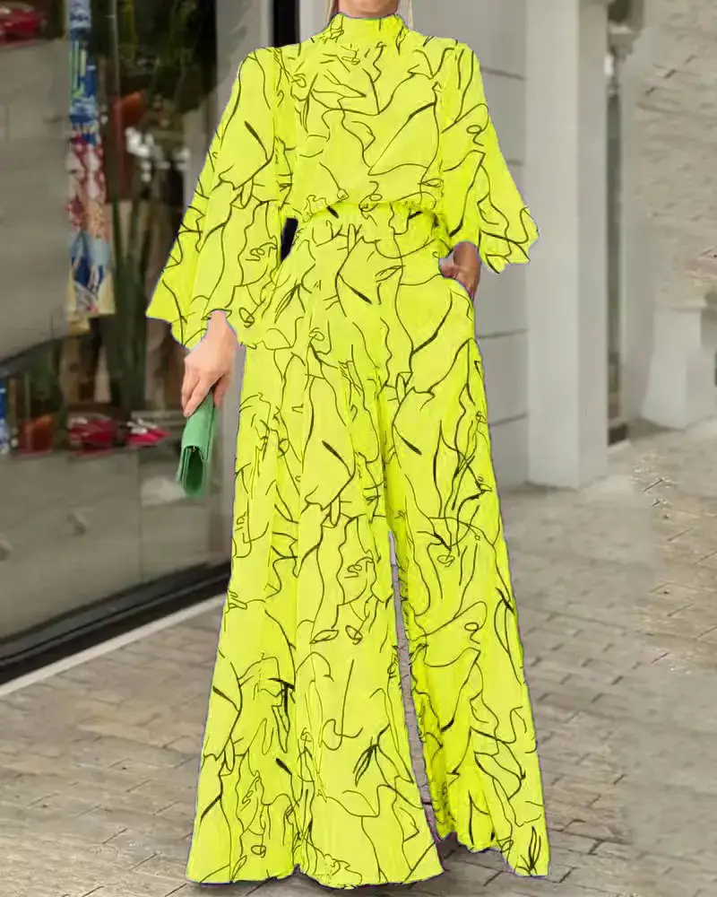 2022 Purple Printed High Neck Trousers Set - Image 13