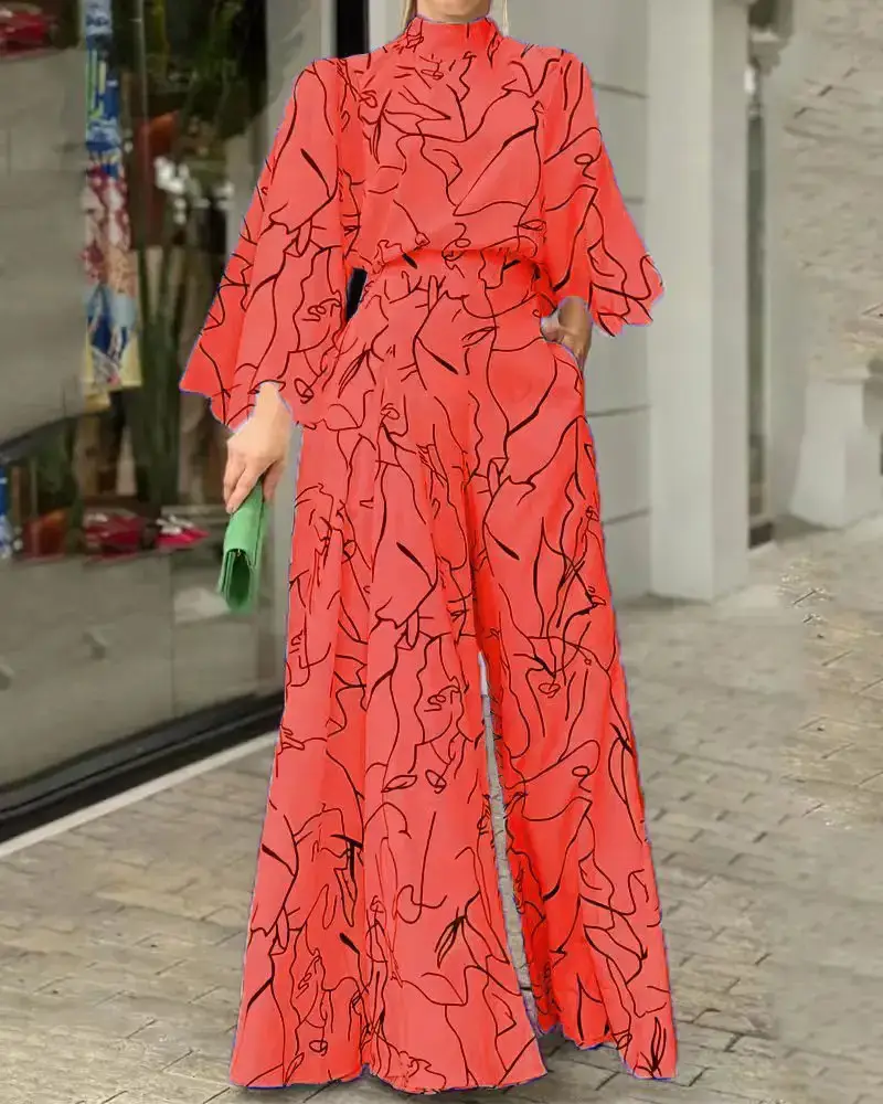 2022 Purple Printed High Neck Trousers Set - Image 18