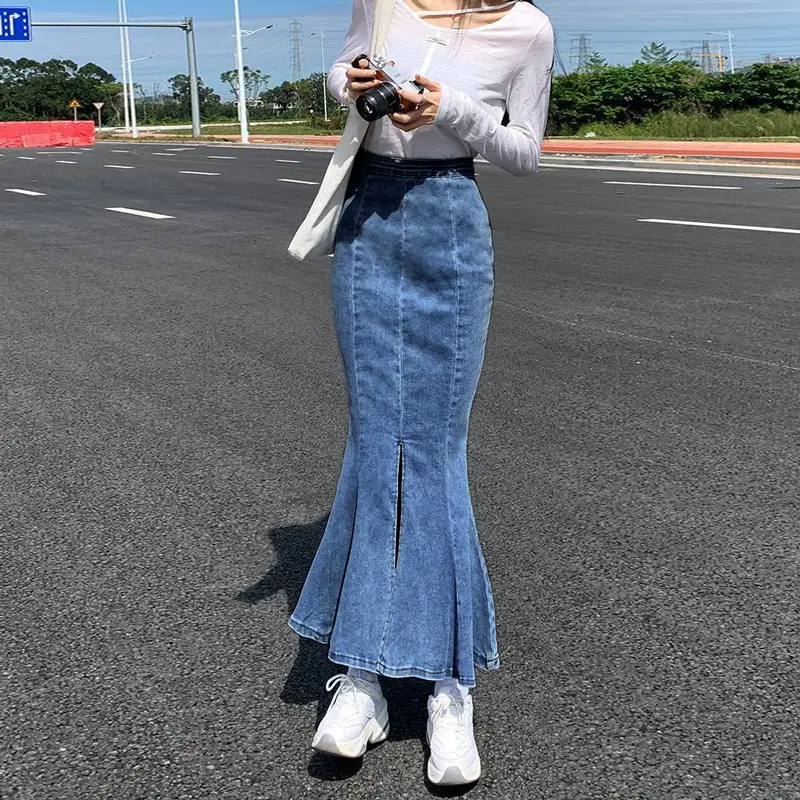 Women Denim Fishtail Skirt High Waist 2022 - Image 3