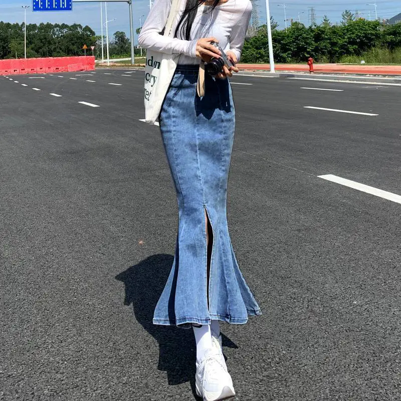 Women Denim Fishtail Skirt High Waist 2022 - Image 4