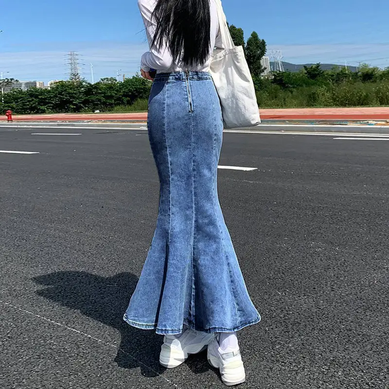 Women Denim Fishtail Skirt High Waist 2022 - Image 5