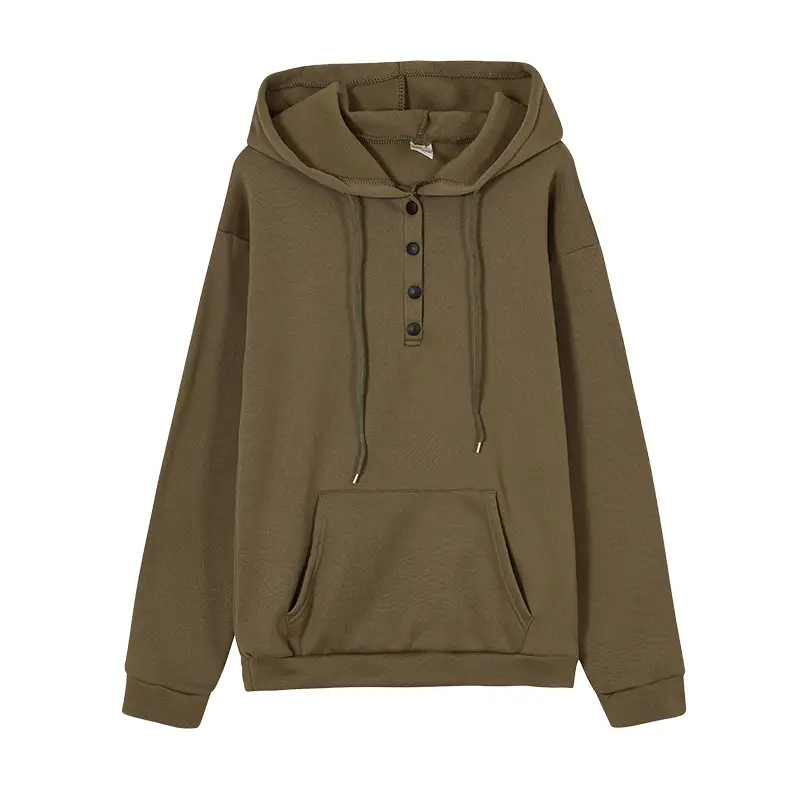 Women's Beige Long Sleeve Hooded Sweatshirt with Front Pocket — feature 13