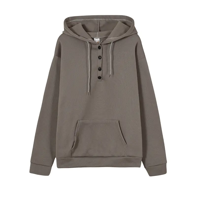 Women's Beige Long Sleeve Hooded Sweatshirt with Front Pocket — feature 18