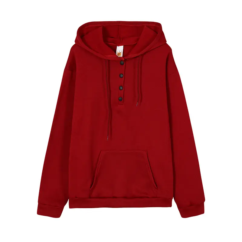 Women's Beige Long Sleeve Hooded Sweatshirt with Front Pocket - Image 3