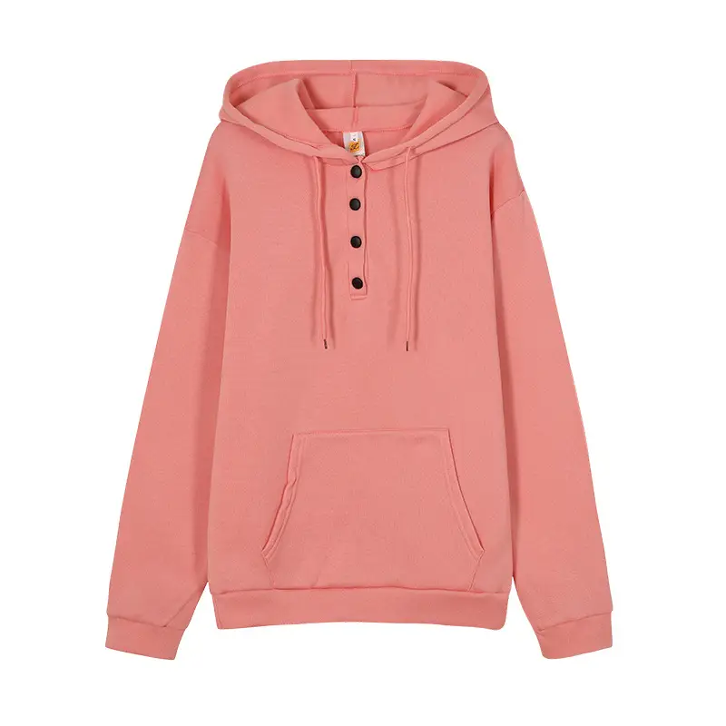 Women's Beige Long Sleeve Hooded Sweatshirt with Front Pocket - Image 5