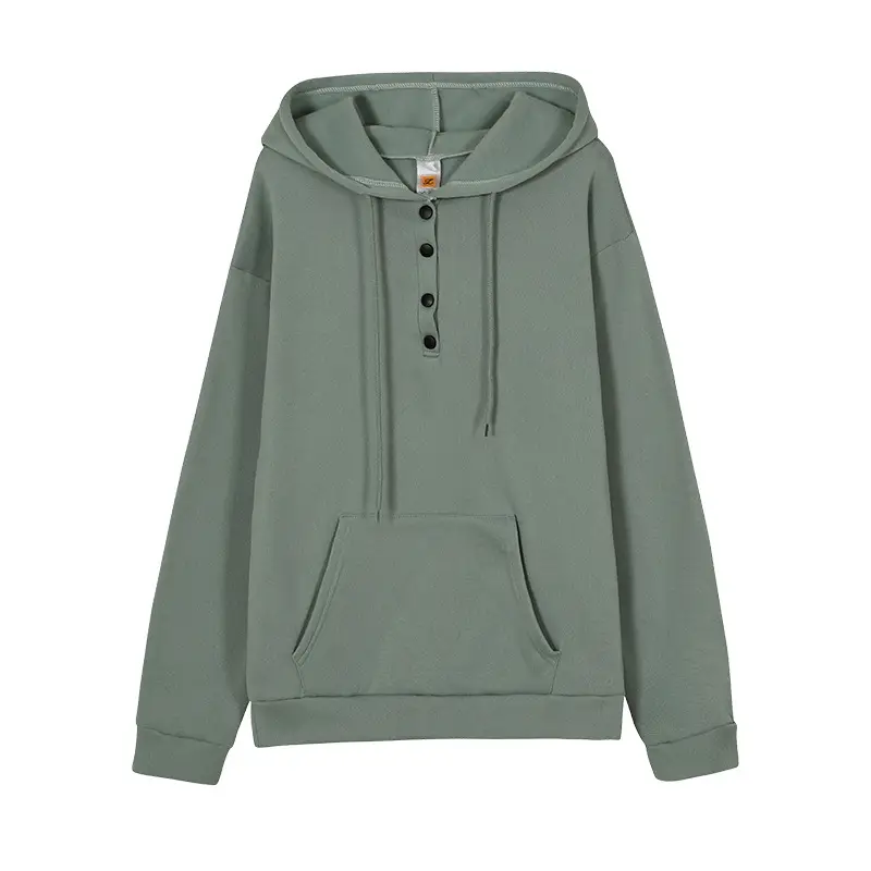 Women's Beige Long Sleeve Hooded Sweatshirt with Front Pocket - Image 9