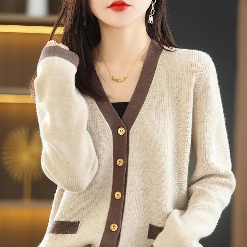 Women Green V-Neck Sweater Jacket 2023 Autumn - Image 6