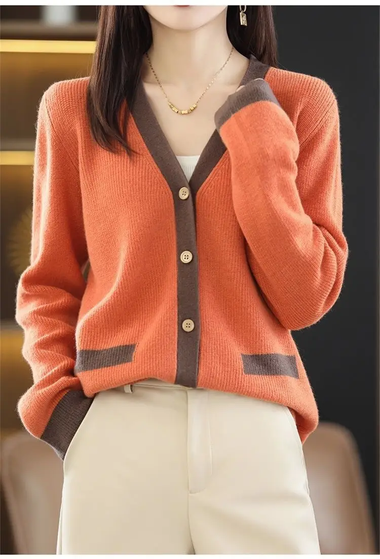 Women Green V-Neck Sweater Jacket 2023 Autumn — feature 11