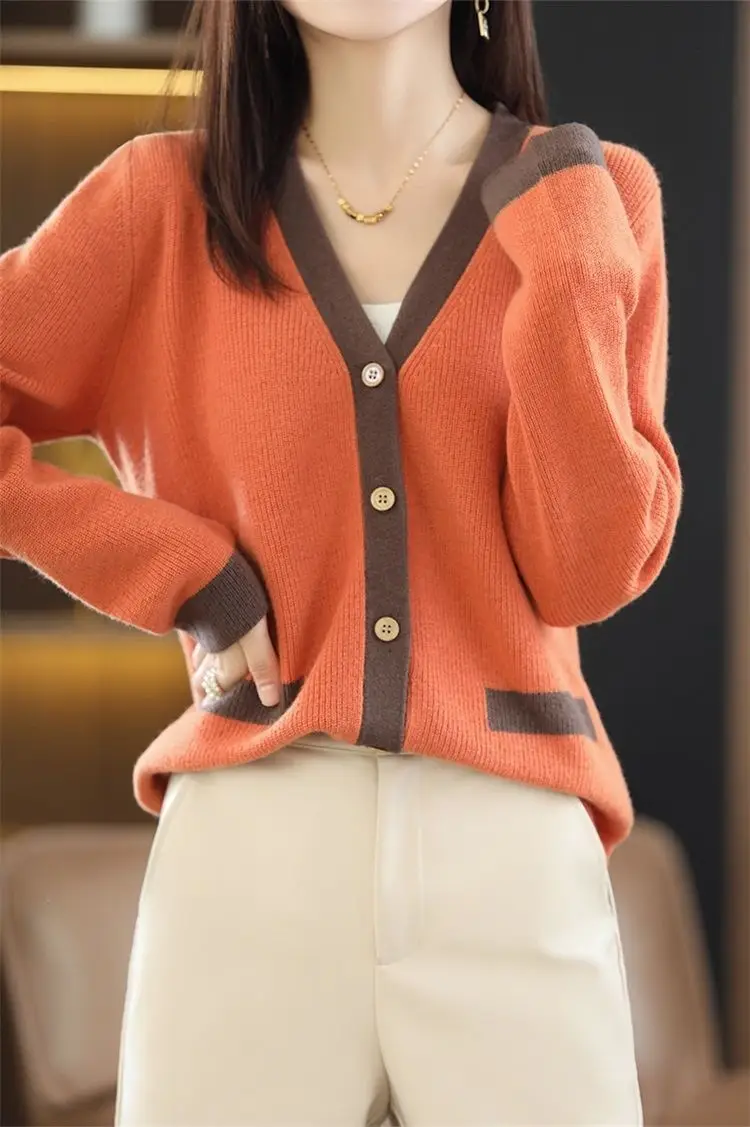 Women Green V-Neck Sweater Jacket 2023 Autumn — feature 12
