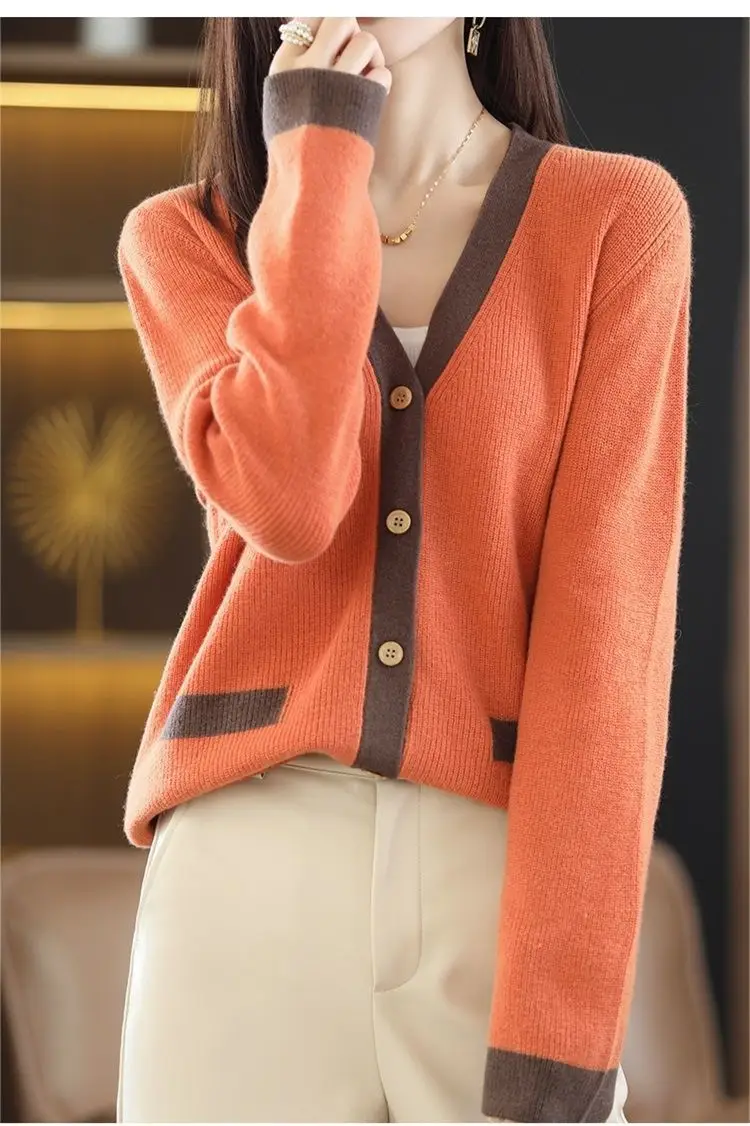 Women Green V-Neck Sweater Jacket 2023 Autumn — feature 13