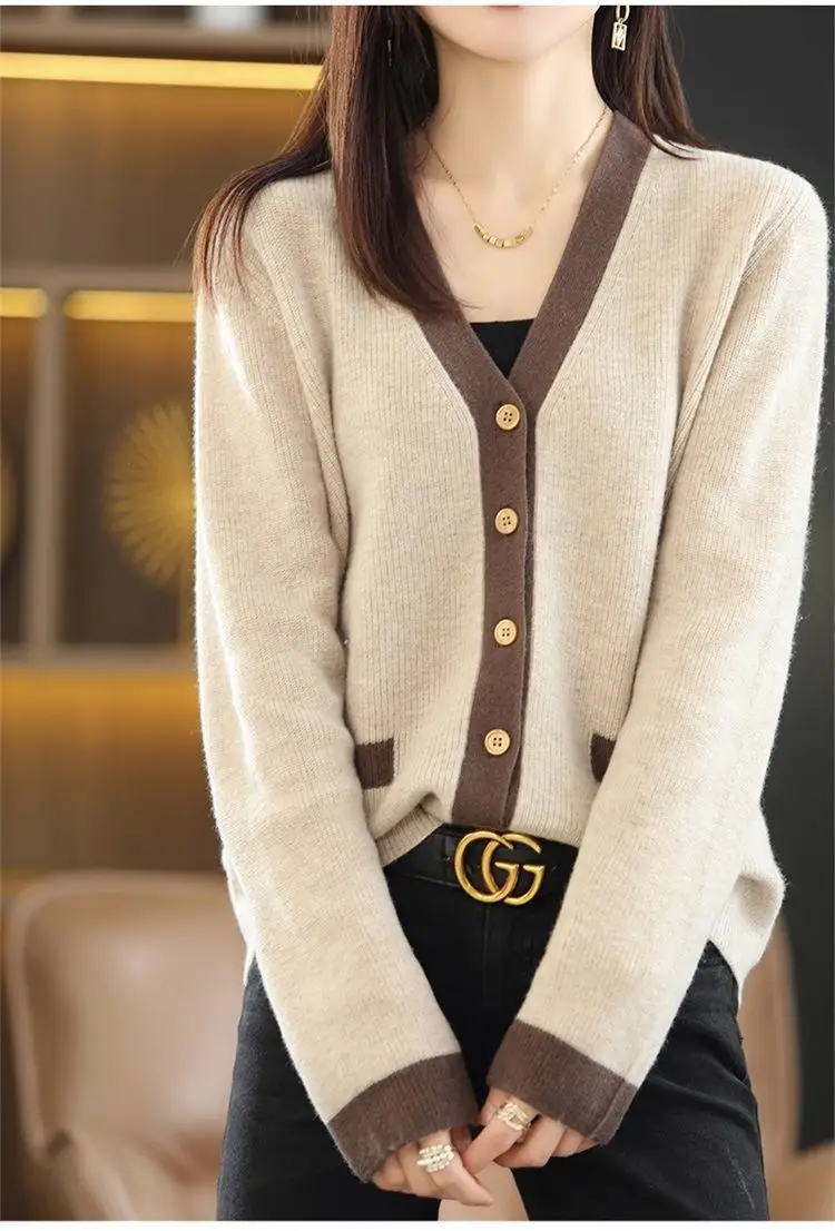 Women Green V-Neck Sweater Jacket 2023 Autumn — feature 8