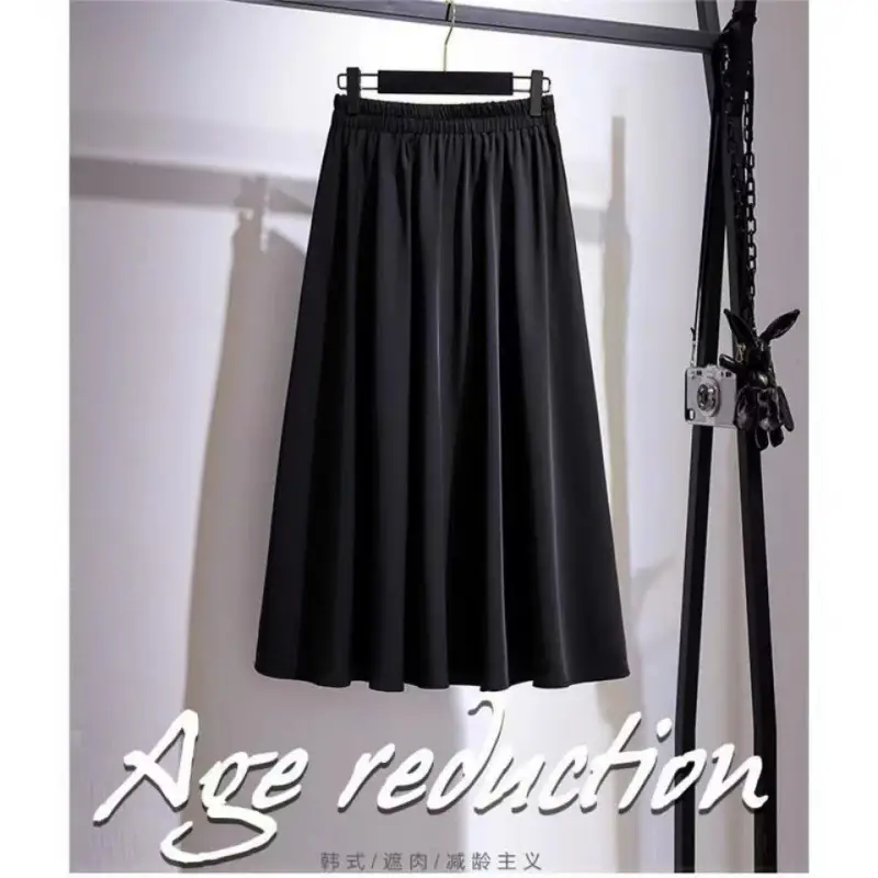 Black A-Line Skirt Women Medium High Waist Pleated - Image 2