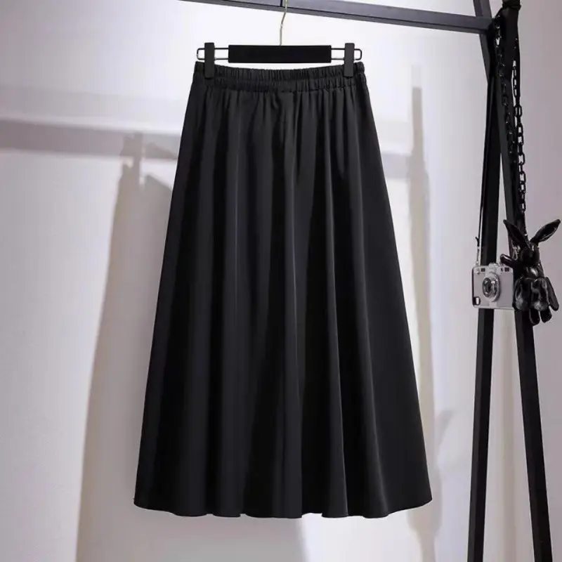 Black A-Line Skirt Women Medium High Waist Pleated - Image 3