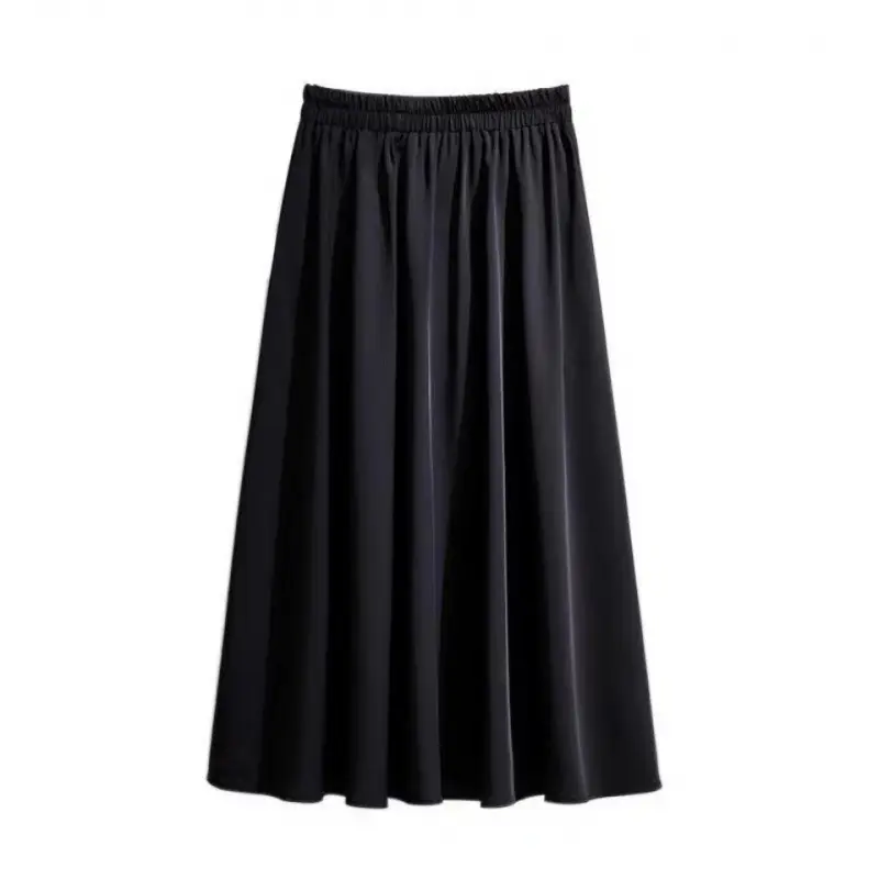 Black A-Line Skirt Women Medium High Waist Pleated - Image 5