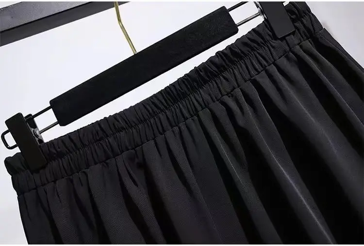 Black A-Line Skirt Women Medium High Waist Pleated — feature 10