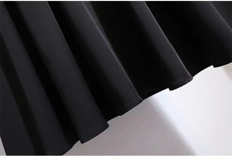 Black A-Line Skirt Women Medium High Waist Pleated — feature 13