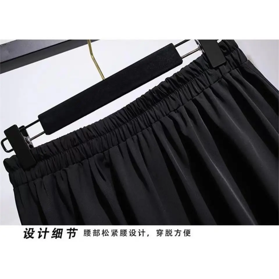 Black A-Line Skirt Women Medium High Waist Pleated — feature 3