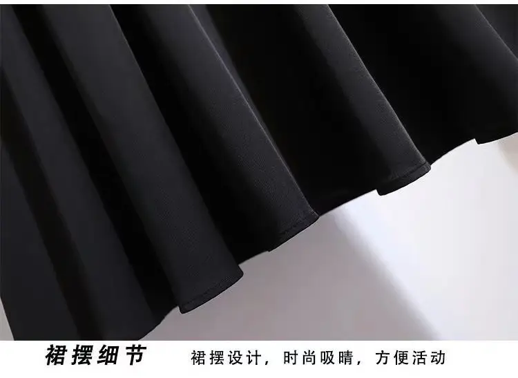 Black A-Line Skirt Women Medium High Waist Pleated — feature 4