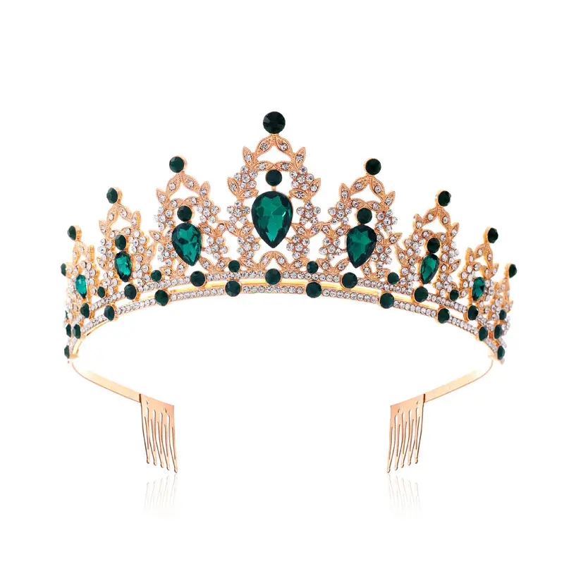 Green Crystal Bridal Crown for Women Party Wear - Image 23