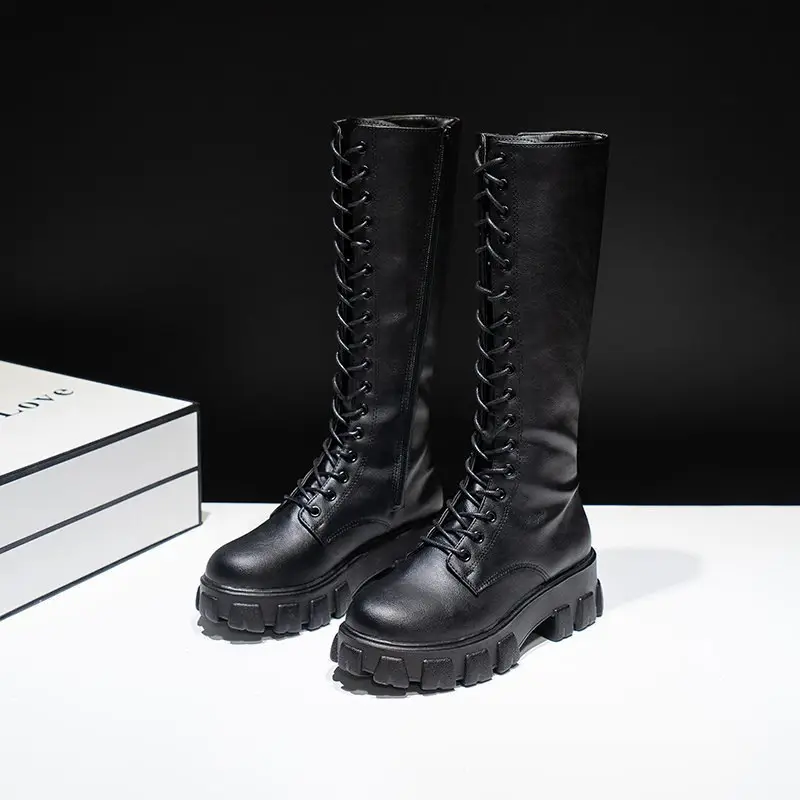 2026 New Style Martin Boots, Thick-Soled Black Motorcycle Boots for Women, Spring and Summer Women's Shoes, Mid-Calf Boots, High-Top Riding Boots - Image 2