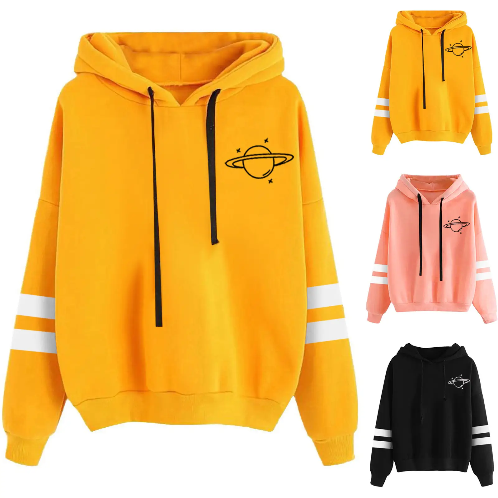 Black Printed Hoodie for Women Long Sleeve Casual Wear - Image 6