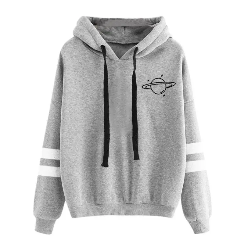 Black Printed Hoodie for Women Long Sleeve Casual Wear - Image 7